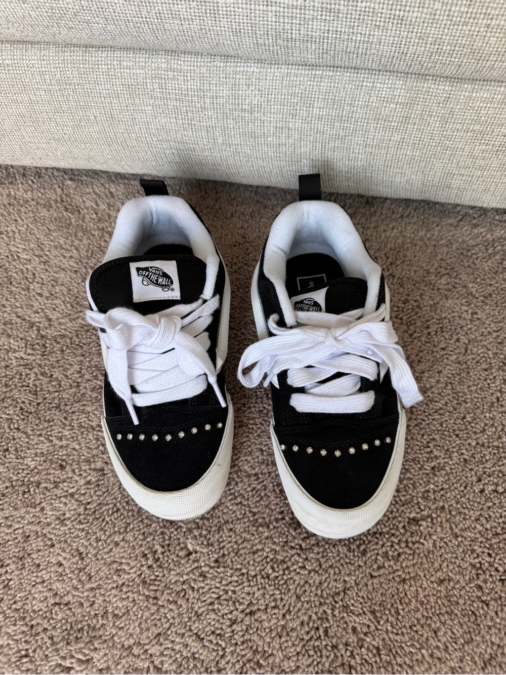 Vans Knu Skool Rhinestone chunky Black White Low-Top Sneakers with Stud Accents - Picture 4 of 13